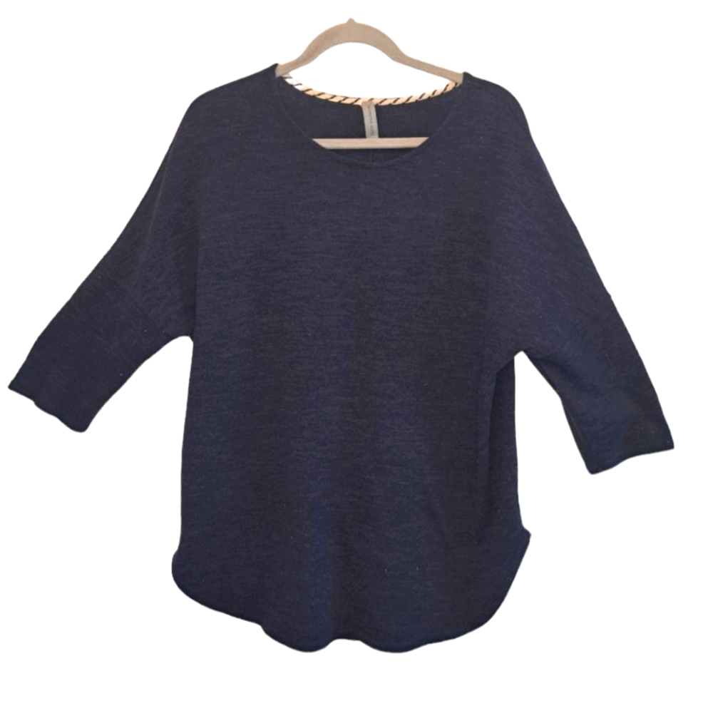 HoneyMe Curvy Navy Blue Fuzzy Crew Neck High-Low Sweater Plus Size XXL